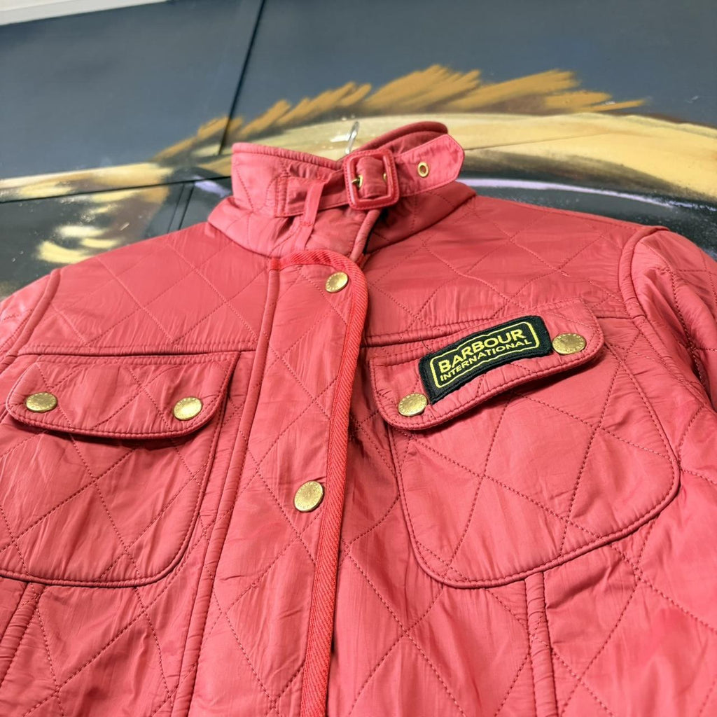ADN0101CF-U - Vintage Retro Essential Red Barbour Full zip and button up quilted down padded lined jacket coat #british #oldmoney #quilted #outdoor #barbour
