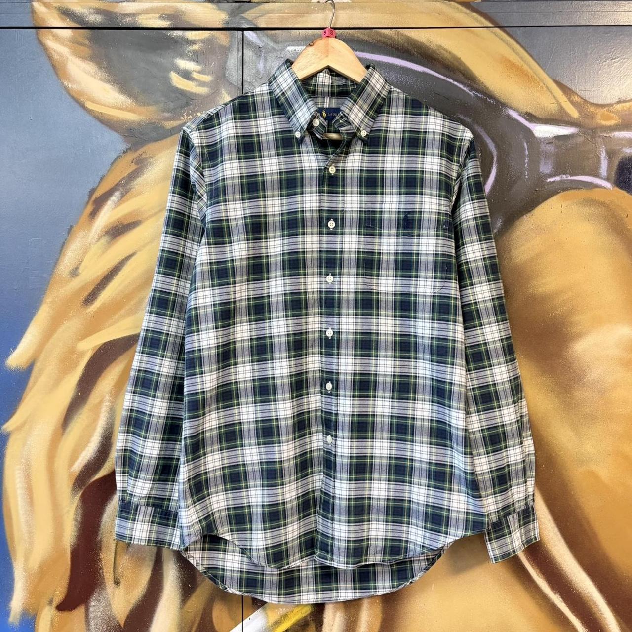 BR1912ALX-P - Vintage Ralph Lauren Navy and Dark Green Check Longsleeve collared button up polo shirt top #Y2K #preppy #chiefkeef #smartcasual #oldmoney