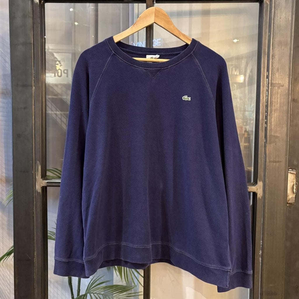 Vintage Retro Essential Navy Lacoste Raglan Jumper Sweatshirt with embroidered crocodile patch logo #90s #sportswear #raglan #y2k #lacoste