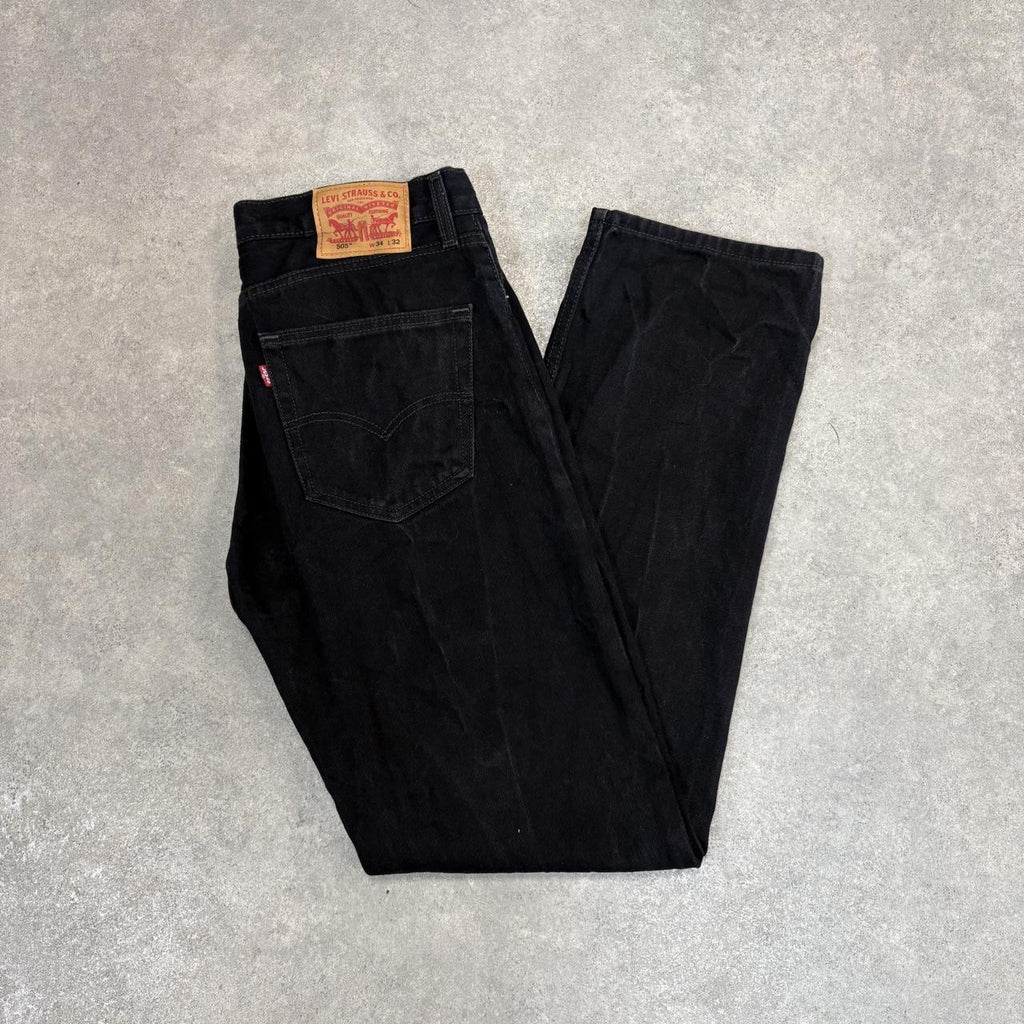 Vintage Levi's 505 Jeans Mens 34x32 Black Denim Wash Straight Leg Trousers Cowboy Western USA 90s Y2K