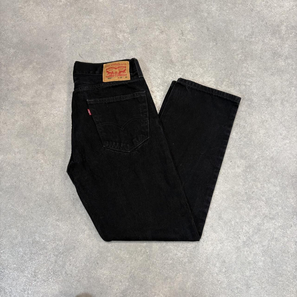 Vintage Levi's 505 Jeans Mens 32x30 Black Denim Wash Straight Leg Trousers Cowboy Western USA 90s Y2K