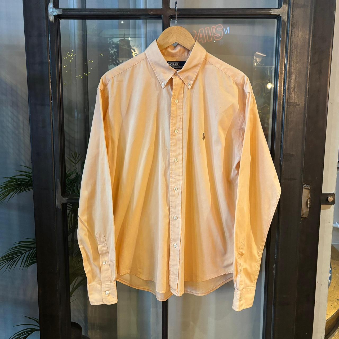 RLS226F - Vintage Ralph Lauren Apricot / Pastel Orange Longsleeve collared button up polo shirt top #Y2K #preppy #chiefkeef #smartcasual #oldmoney
