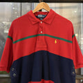 POL597-P - Vintage Retro Ralph Lauren Red and Navy Polo Shirt Short Sleeve collared button up top  #Y2K #preppy #chiefkeef #oldmoney #ralphlauren