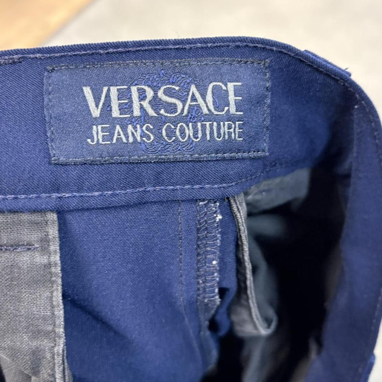 CP1504Q-U - Vintage retro Versace Straight Leg Navy Trousers pants casual workwear #versace #designer #avantgarde #trousers #straightleg