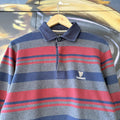 VIN2802B-U - Vintage Retro Essential Navy Grey and Red Striped Guinness Collared Rugby Longsleeve Jersey Shirt top with embroidered logo #striped #rugby #beer #jersey #guinness