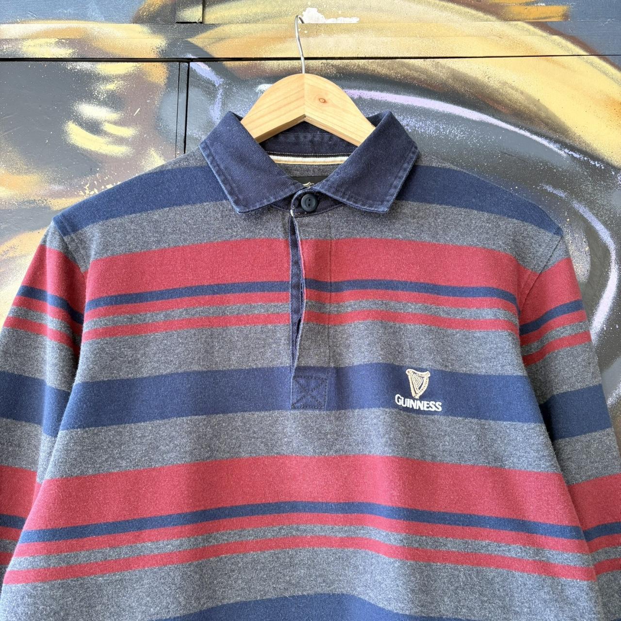VIN2802B-U - Vintage Retro Essential Navy Grey and Red Striped Guinness Collared Rugby Longsleeve Jersey Shirt top with embroidered logo #striped #rugby #beer #jersey #guinness
