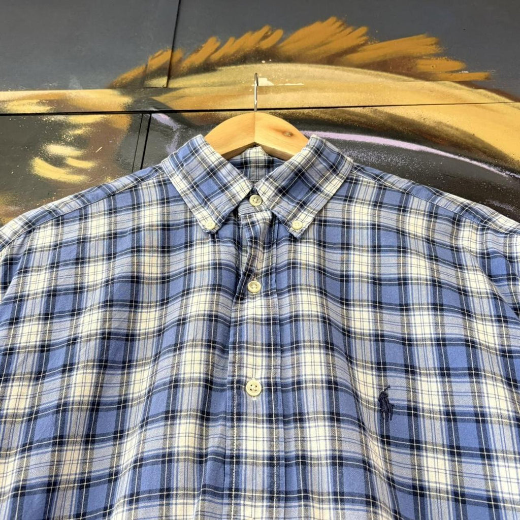 Vintage Ralph Lauren Blue Check Short Sleeve collared button up polo shirt top #Y2K #preppy #chiefkeef #smartcasual #oldmoney
