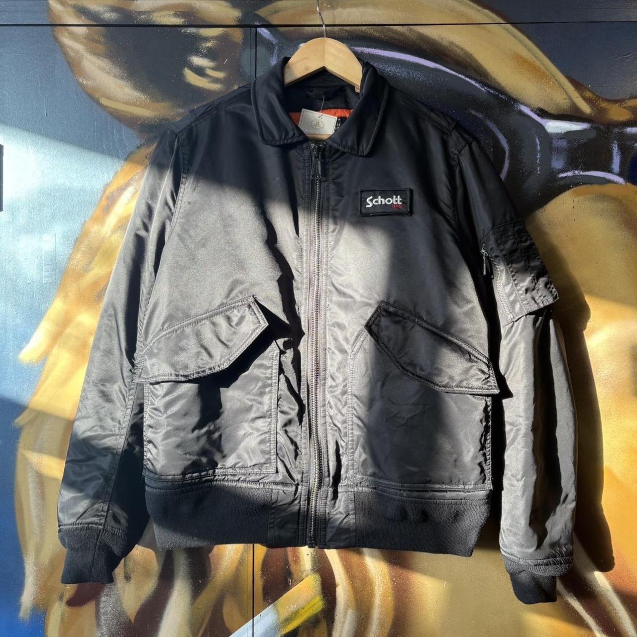 CP29A1-U - Vintage Retro Essential Black Schott N.Y.C Zip Up collared bomber padded jacket coat #gorpcore #nyc #expedition #bomber #schott