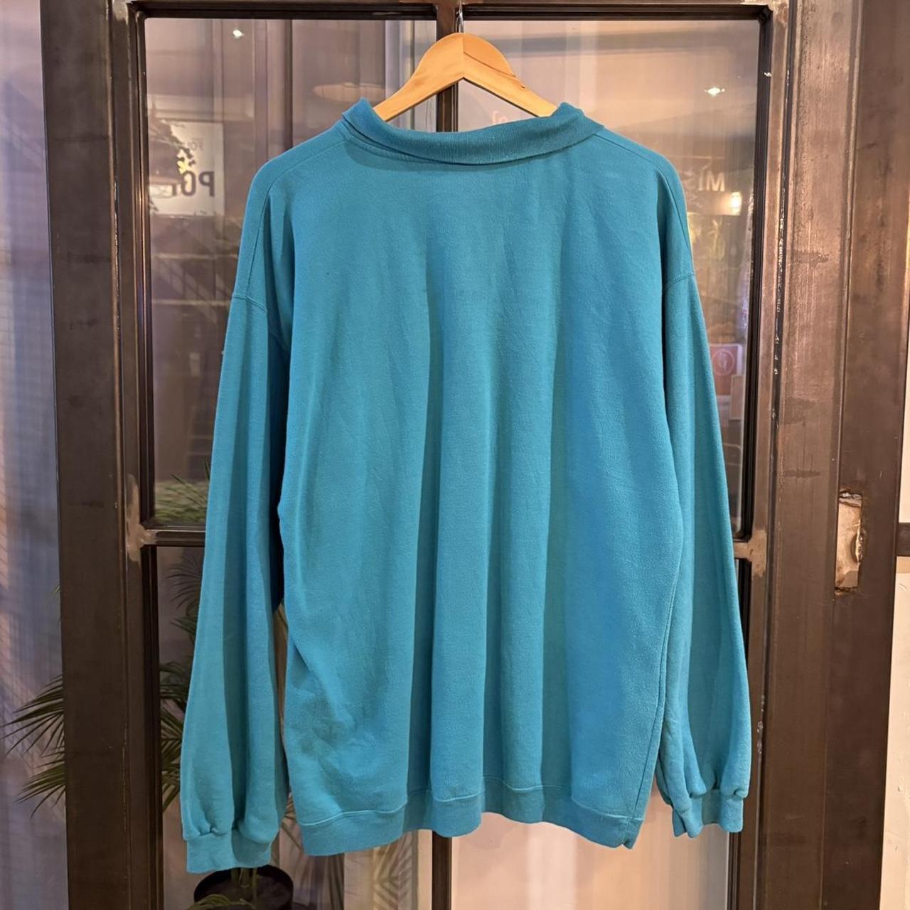 0425D42-P - Vintage Retro Essential Blue Nike Mock Neck Jersey 1/4 Button Up Jumper Sweatshirt with embroidered patch logo #90s #sportswear #essential #y2k #nike