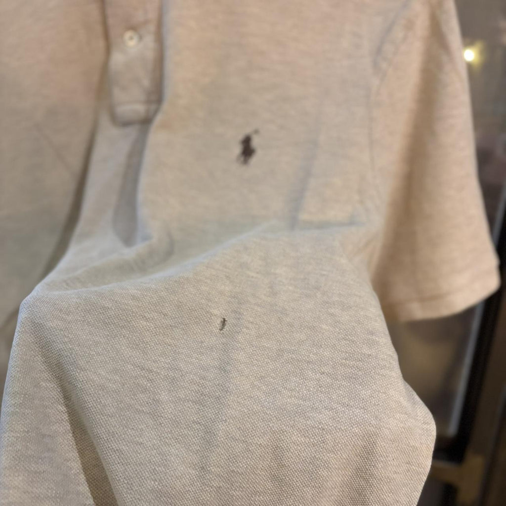 POL524F-P - Vintage Retro Ralph Lauren Plain Beige Polo Shirt Short Sleeve collared button up top  #Y2K #preppy #chiefkeef #oldmoney #ralphlauren
