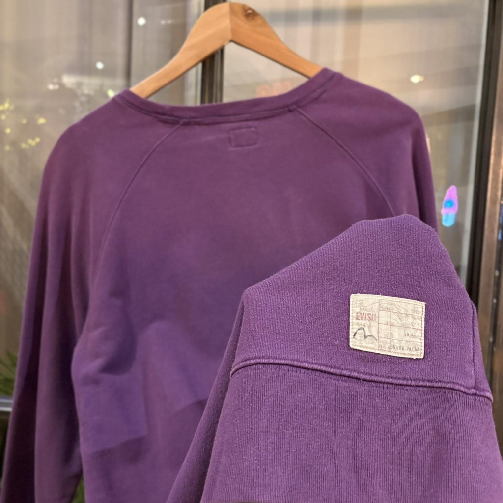 SWT107-P - Vintage Retro Essential Purple Evisu Crewneck Jumper Sweatshirt with spell out print logo #sweat #japanese #essential #y2k #evisu