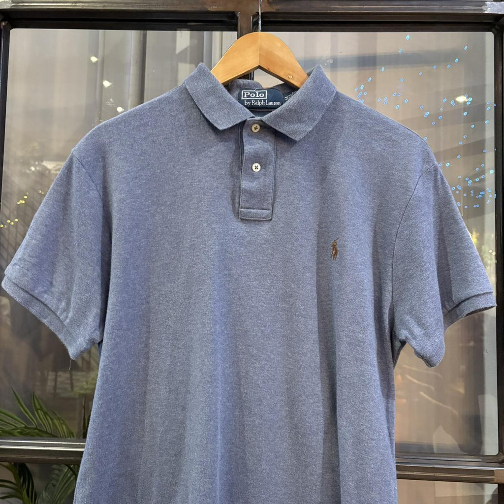Vintage Retro Ralph Lauren Plain Blue Polo Shirt Short Sleeve collared button up top  #Y2K #preppy #chiefkeef #oldmoney #ralphlauren