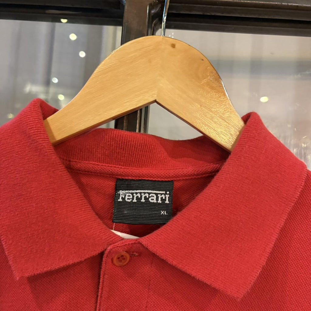 MES2710GH-P - Vintage Retro Ferrari Red Polo Shirt Short Sleeve collared button up top #Y2K #f1 #ferrari #racing #racer
