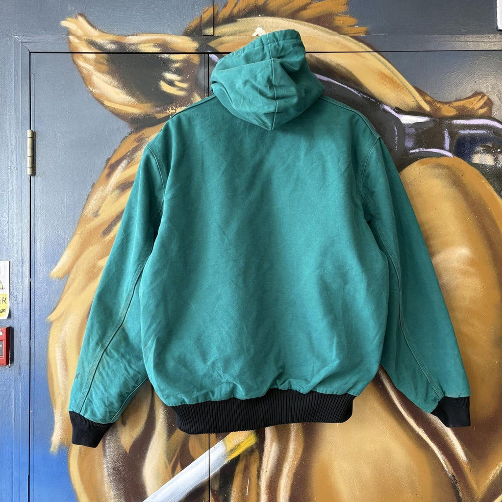 Vintage Carhartt Active Jacket Mens XL Aqua Green J04 AQU Hooded Full Zip Canvas Heavyweight Carhartt Style Coat 90s Y2K