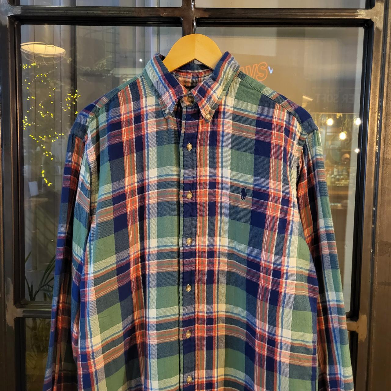 RLS095 - Vintage Ralph Lauren Green Blue and Red Checked Shirt longsleeve collared button up top #Y2K #preppy #chiefkeef #golf #oldmoney