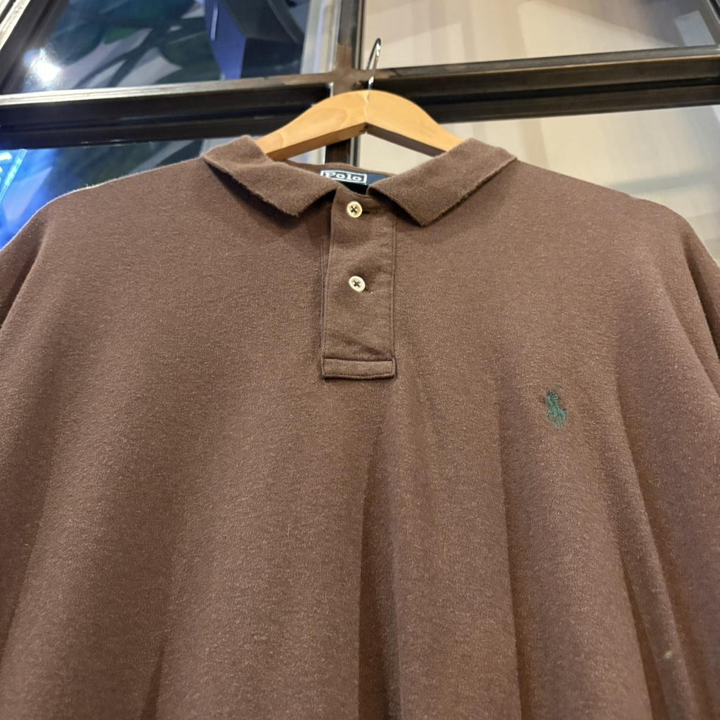 Vintage Ralph Lauren Plain Brown Polo Shirt Short Sleeve collared button up top  #Y2K #preppy #chiefkeef #oldmoney #ralphlauren