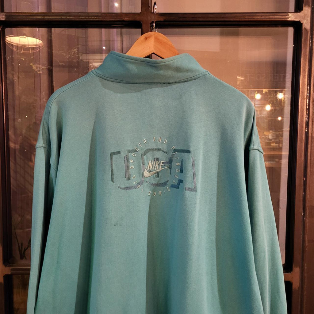 SWT235-P - Vintage Retro Essential adult Nike USA Sports and Fitness Since 1972 Turquiose 1/4 Fleece sweatshirt jumper crewneck with big graphic spellout small chest embroidered 90s y2k style