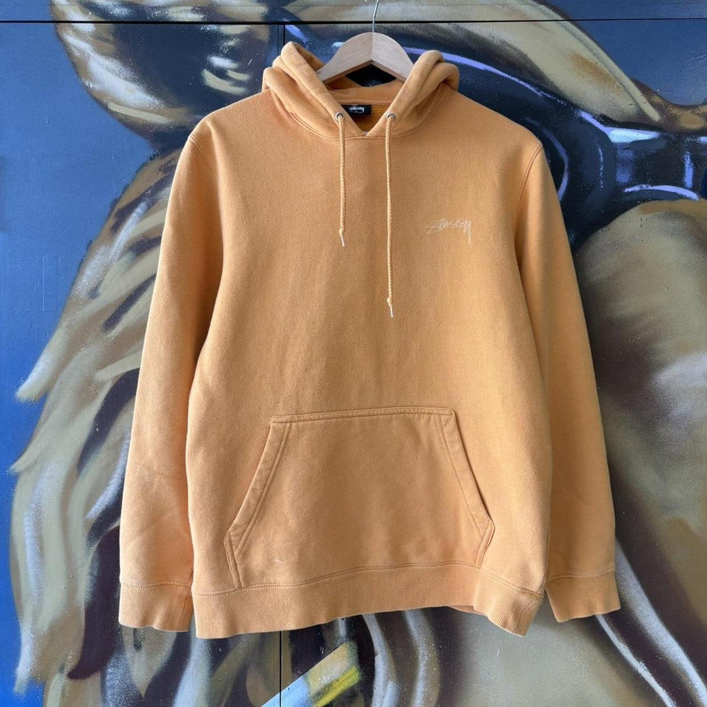 Stüssy Hoodie Mens Medium Pastel Orange Script Logo Sweatshirt Jumper Top Streetwear Skate 90s Y2K