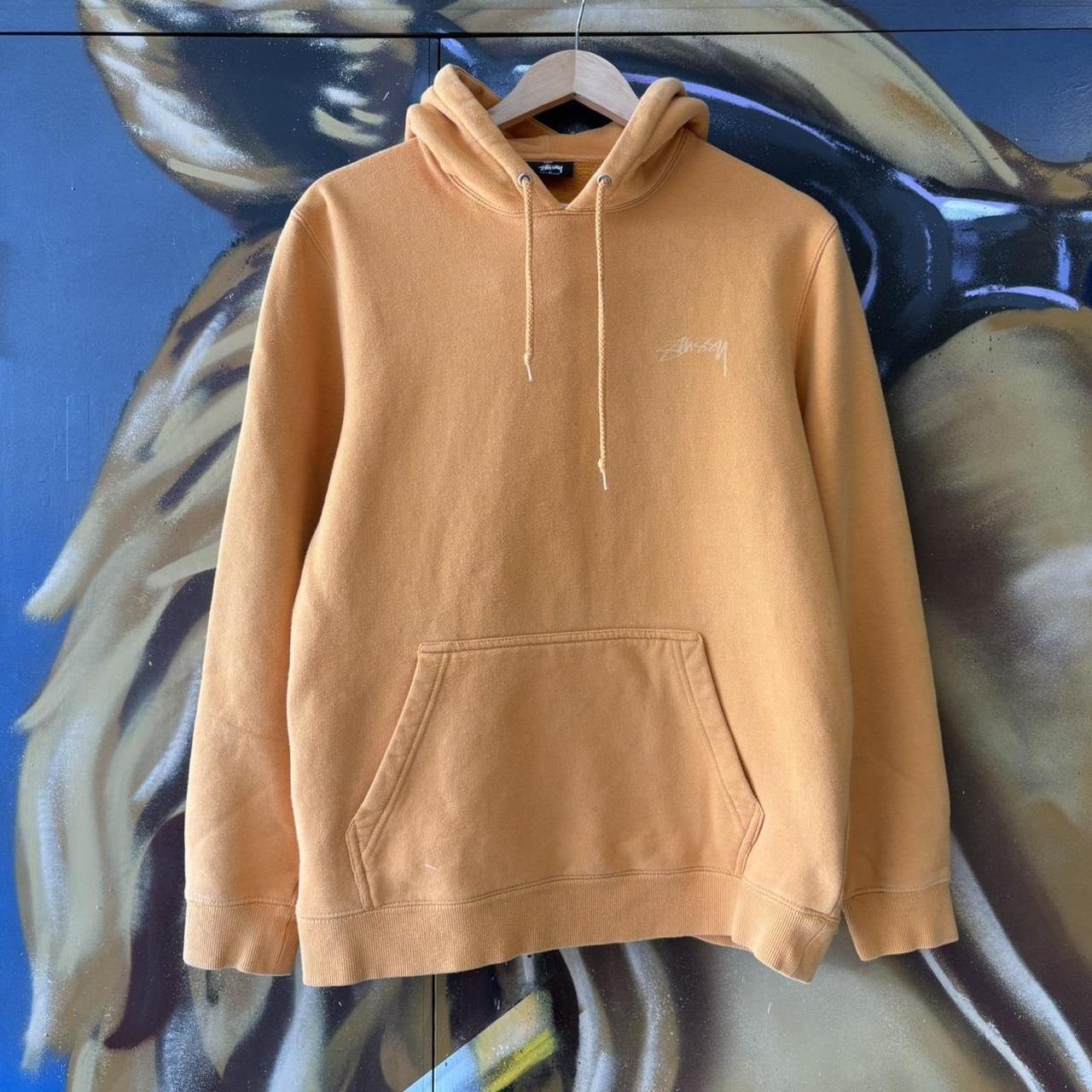 Stüssy Hoodie Mens Medium Pastel Orange Script Logo Sweatshirt Jumper Top Streetwear Skate 90s Y2K