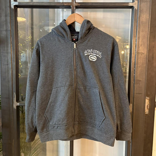 042565F - Vintage Retro Essential Dark Grey Ecko Unltd. Full Zip Up Sweatshirt Hoodie with small chest embroidered logo #90s #sportswear #essential #ecko #y2k
