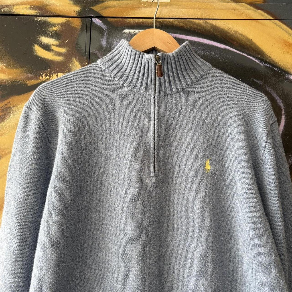 Vintage Ralph Lauren 1/4 Zip Fleece Mens Medium Light Blue Quarter Zip Up Preppy Pony Logo Sweatshirt Jumper Top Y2K 90s