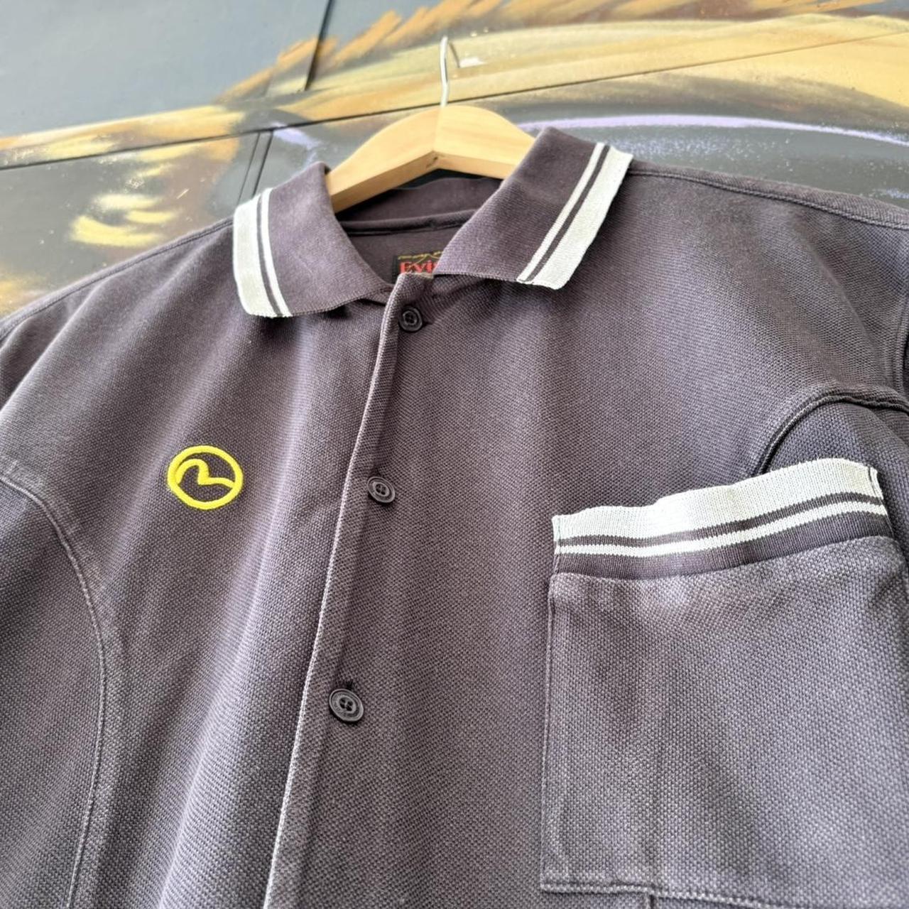 Vintage Retro Evisu Black Full Button Up Cotton Japanese Polo Shirt Short Sleeve striped collared and hem  #Y2K #preppy #chiefkeef #oldmoney #evisu