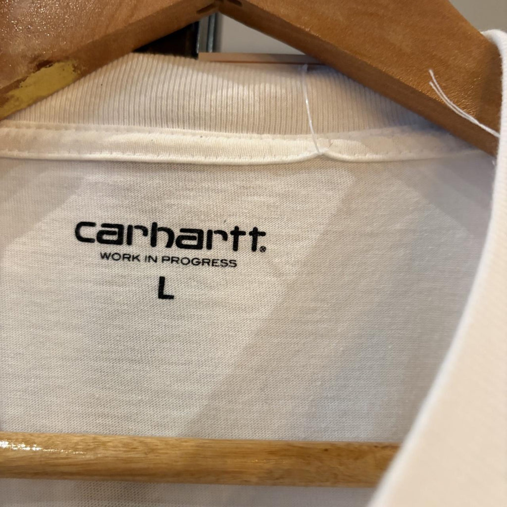 Carhartt WIP T shirt Mens Large White Press Script Logo Graphic Print Streetwear Skate Surf Tee Top 90s Y2K 00s