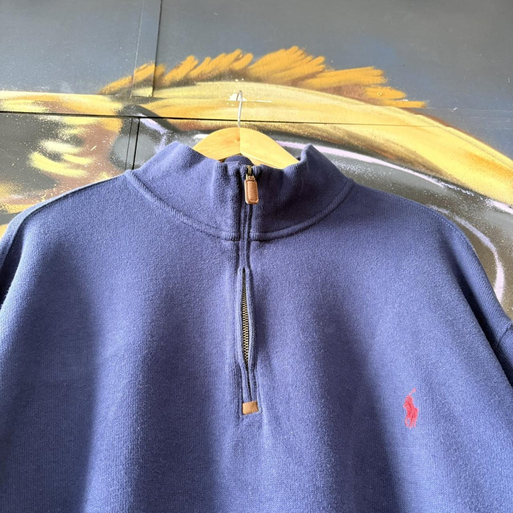 BR1602W-U - Vintage Ralph Lauren Navy Blue 1/4 quarter zip up Sweatshirt jumper fleece top #Y2K #preppy #quarterzip #smartcasual #oldmoney