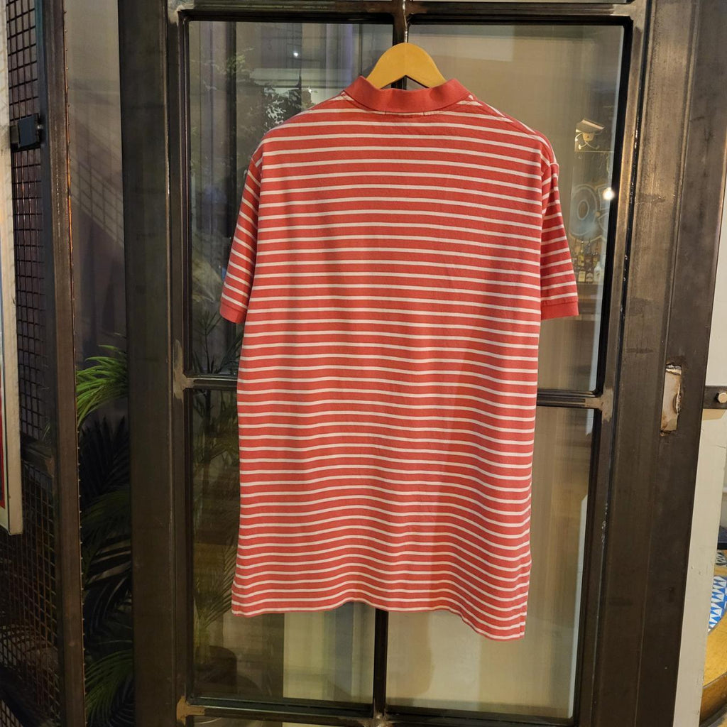 POL148 - Vintage Ralph Lauren Pink Striped Polo Short Sleeve collared button up top #Y2K #preppy #chiefkeef #golf two tone