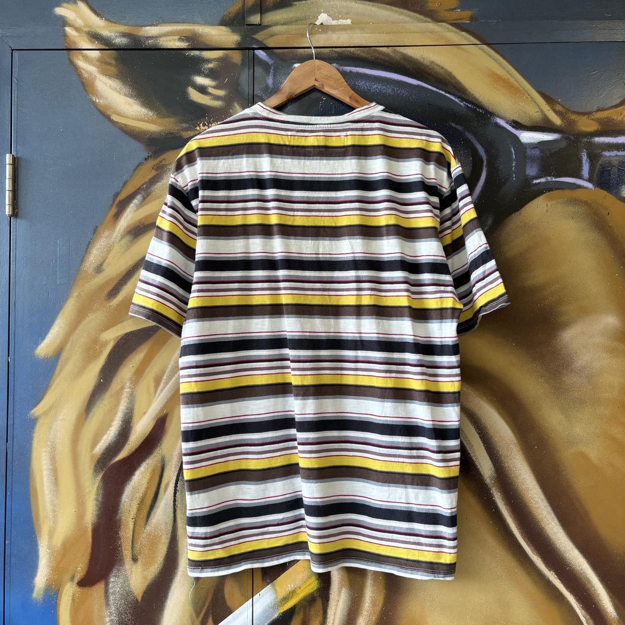 Guess Originals T shirt Mens Medium Multi-Colour Ashton Horizontal Striped Embroidered Logo Los Angeles Tee Top 90s Y2K 00s