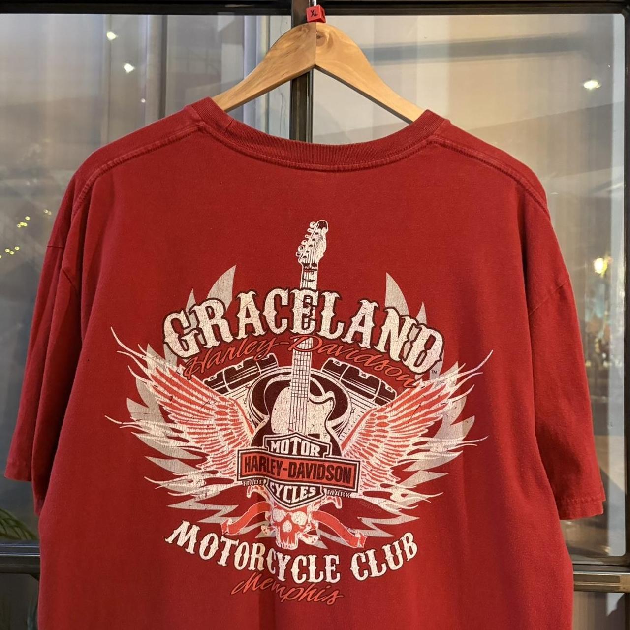 BR2401BM-P - Vintage Retro Essential Burgundy Red Harley Davidson Graceland, Memphis Graphic Print Top Tee T-shirt #graphic #motorcycles #biker #harley #harleydavidson