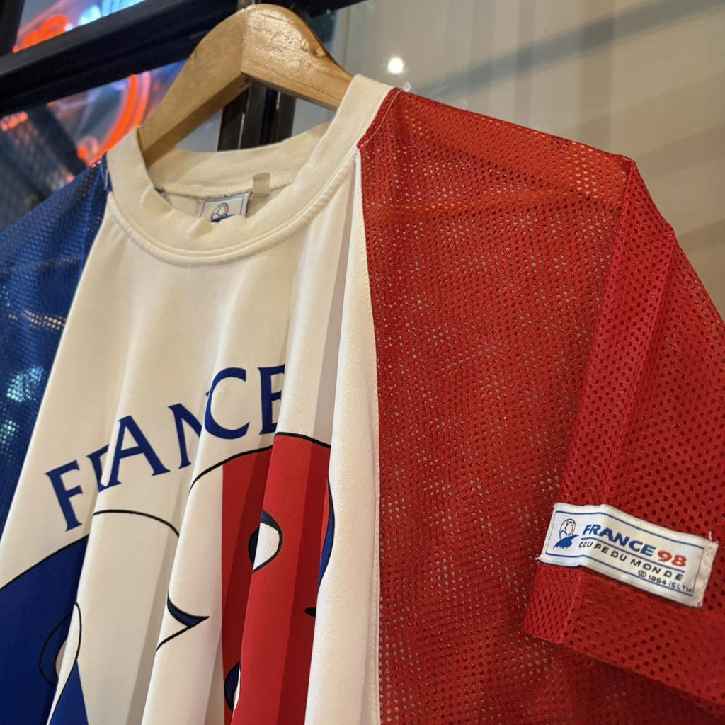 Vintage France 1998 World Cup T Shirt Tee Mens Large White Graphic Football Jersey Mesh Top Y2K 90s