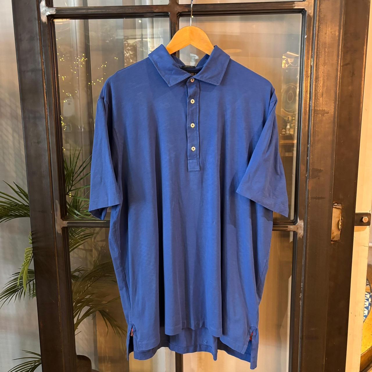 POL492F - Vintage Retro Ralph Lauren Blue Polo Shirt Short Sleeve collared button up top  #Y2K #preppy #chiefkeef #oldmoney #ralphlauren