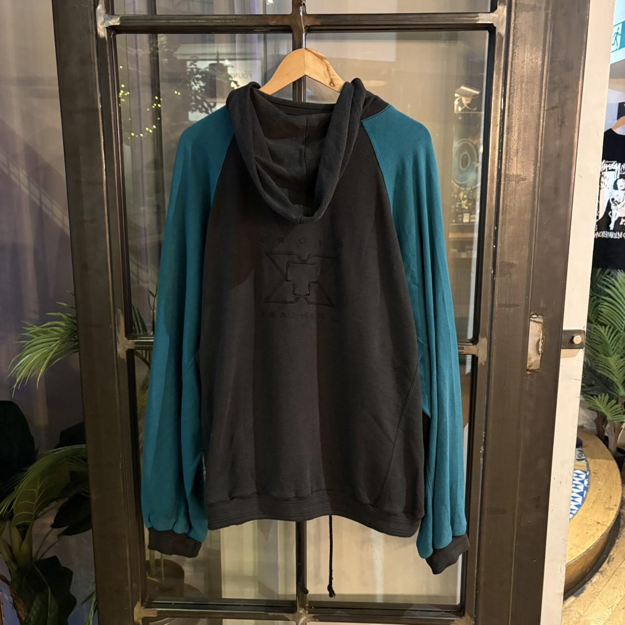 1224A39BR - Vintage Retro Essential Nike 90s X Training  Black Teal Full Zip Up Hoodie Jumper Sweatshirt with big spellout embroidered logo #90s #sportswear #essential #nike #y2k