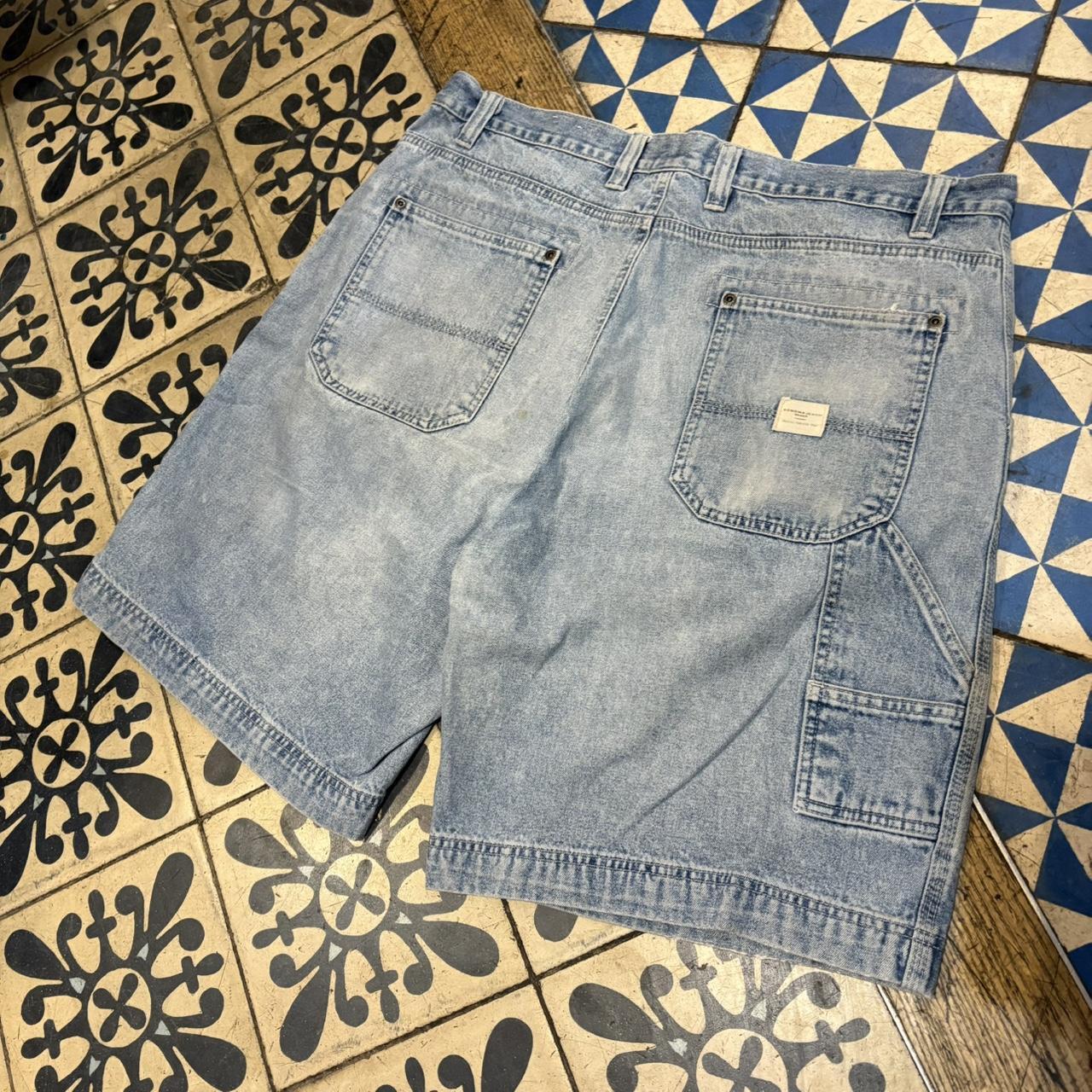 JRT117 - Vintage Retro Essential Sonoma Light Blue Wash Denim Shorts Jorts with detailed patch Logo carpenter workwear #hiphop #90s #jorts #skater #sonoma
