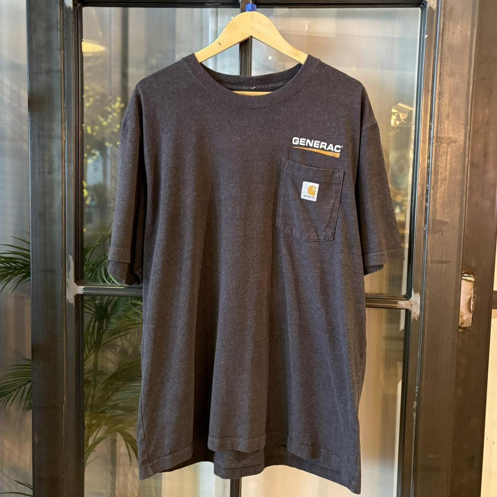 TEE508F - Vintage Retro Essential Dark Grey Carhartt Pocket Genrac Graphic Print Top Tee T-shirt with embroidered patch logo #skater #workwear #carhartt #y2k #pockettee