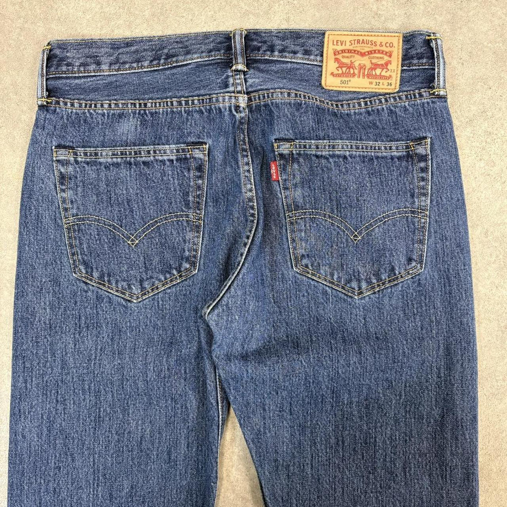 Vintage Levis 501 Jeans Mens 32" Waist Denim Wash Trouser 36" Straight Leg long Western Cowboy USA