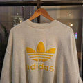 SWT122 - Vintage 90s light grey yellow essential Adidas originals trefoil felt big logo spell out sweatshirt crewneck jumper 90s era boxy & cropped fit