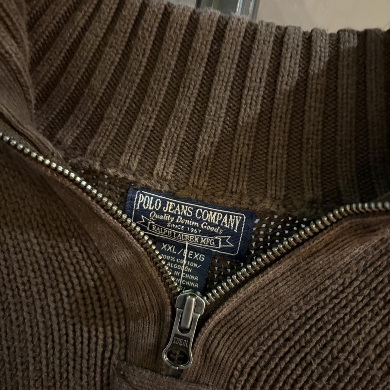 0125D70 - Vintage Retro Essential Brown Ralph Lauren Knitted 1/4 Zip Up Fleece Crewneck Jumper Sweatshirt with embroidered logo #smartcasual #oldmoney #essential #ralphlauren #y2k