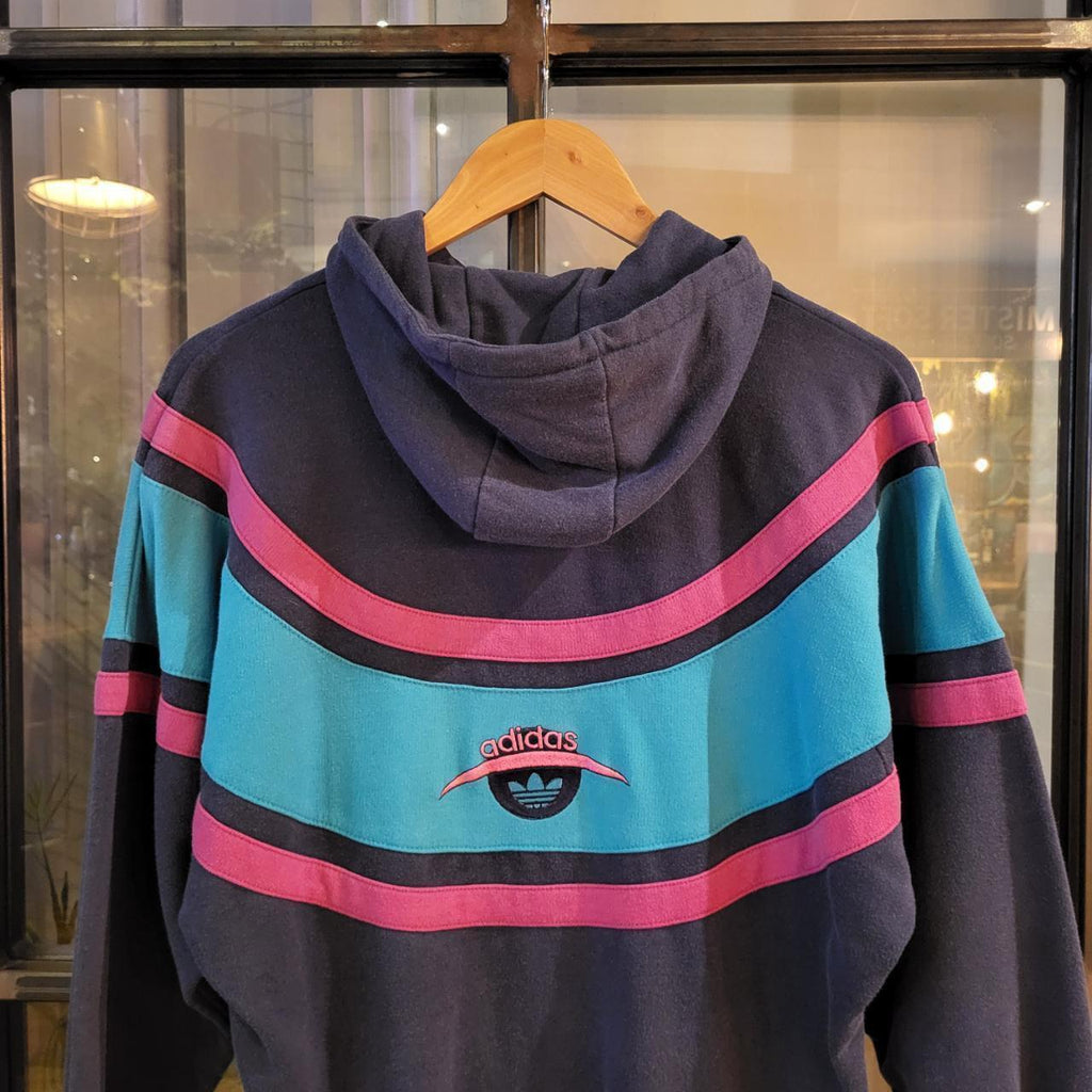 SWT221 - Vintage Retro Essential Adidas Originals Full Zip Up Hoodie sweatshirt with embroidered front and back logos