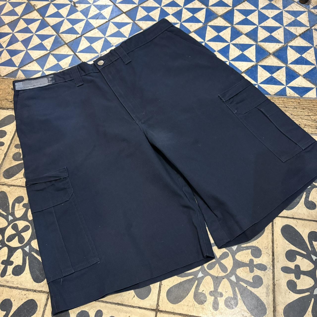 JRT111 - Vintage Retro Essential Navy Dickies Shorts Jorts with detailed patch Logo carpenter workwear #hiphop #90s #jorts #skater