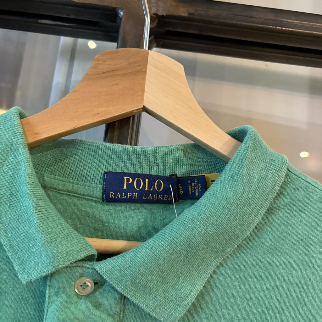 POL424F-P - Vintage Retro Ralph Lauren Green Plain Polo Shirt Short Sleeve collared button up top  #Y2K #preppy #chiefkeef #oldmoney #ralphlauren