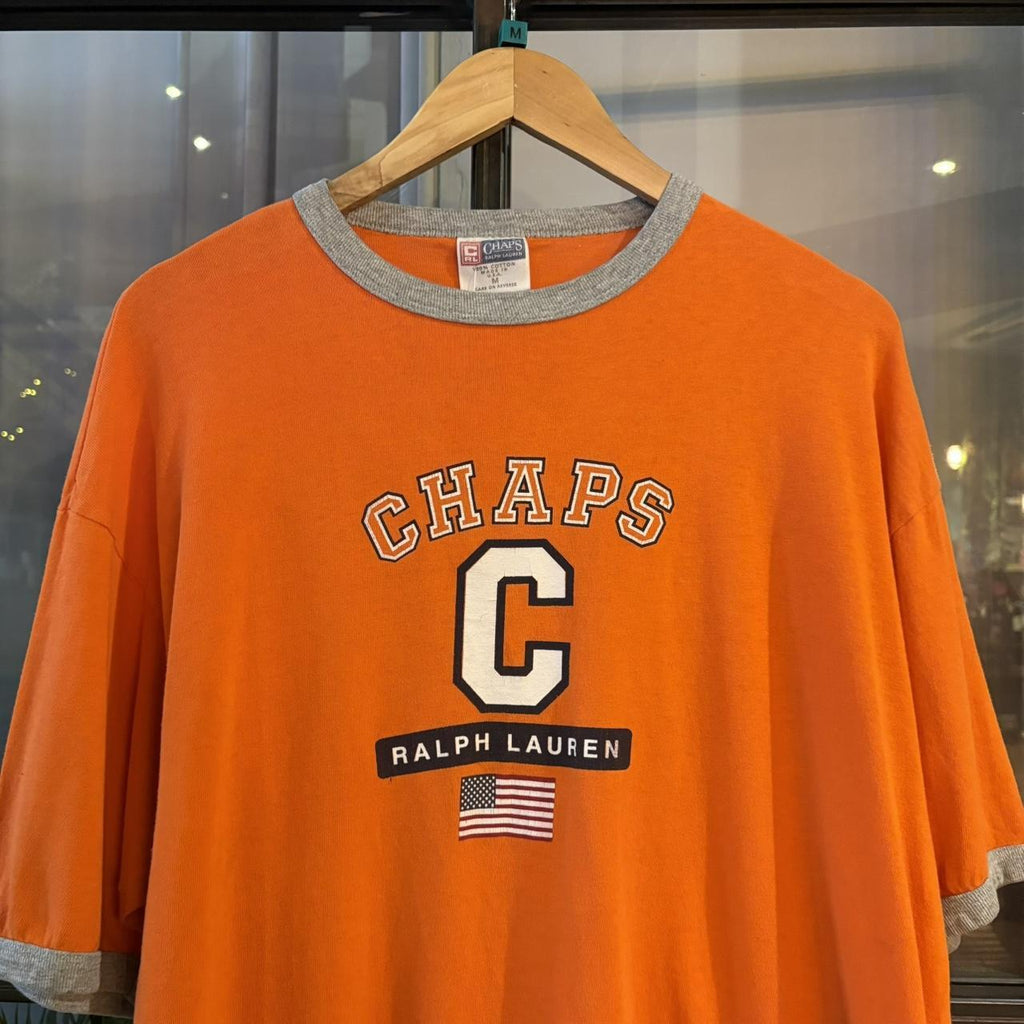BR2804EL-P - Vintage Retro Essential Orange Chaps Ralph Lauren Graphic Print Top Tee T-shirt #90s #graphic #ringer #chaps #ralphlauren