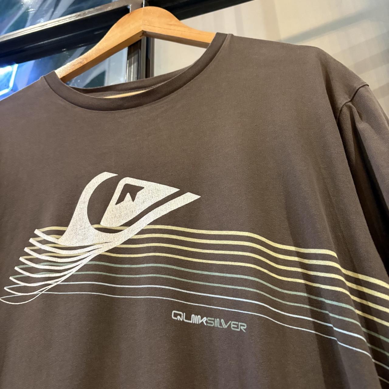 Vintage Quiksilver T shirt Mens XXL Dark Brown Surf Mountain Wave Logo Graphic Print Skate Surfer Lines Tee Top 90s Y2K 00s