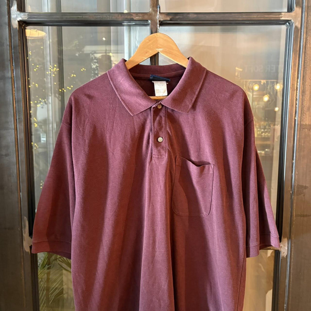 Vintage Retro Ralph Dickies Burgundy Polo Shirt Short Sleeve collared button up top with pocket  #Y2K #streetwear #dickies #skater #poloshirt
