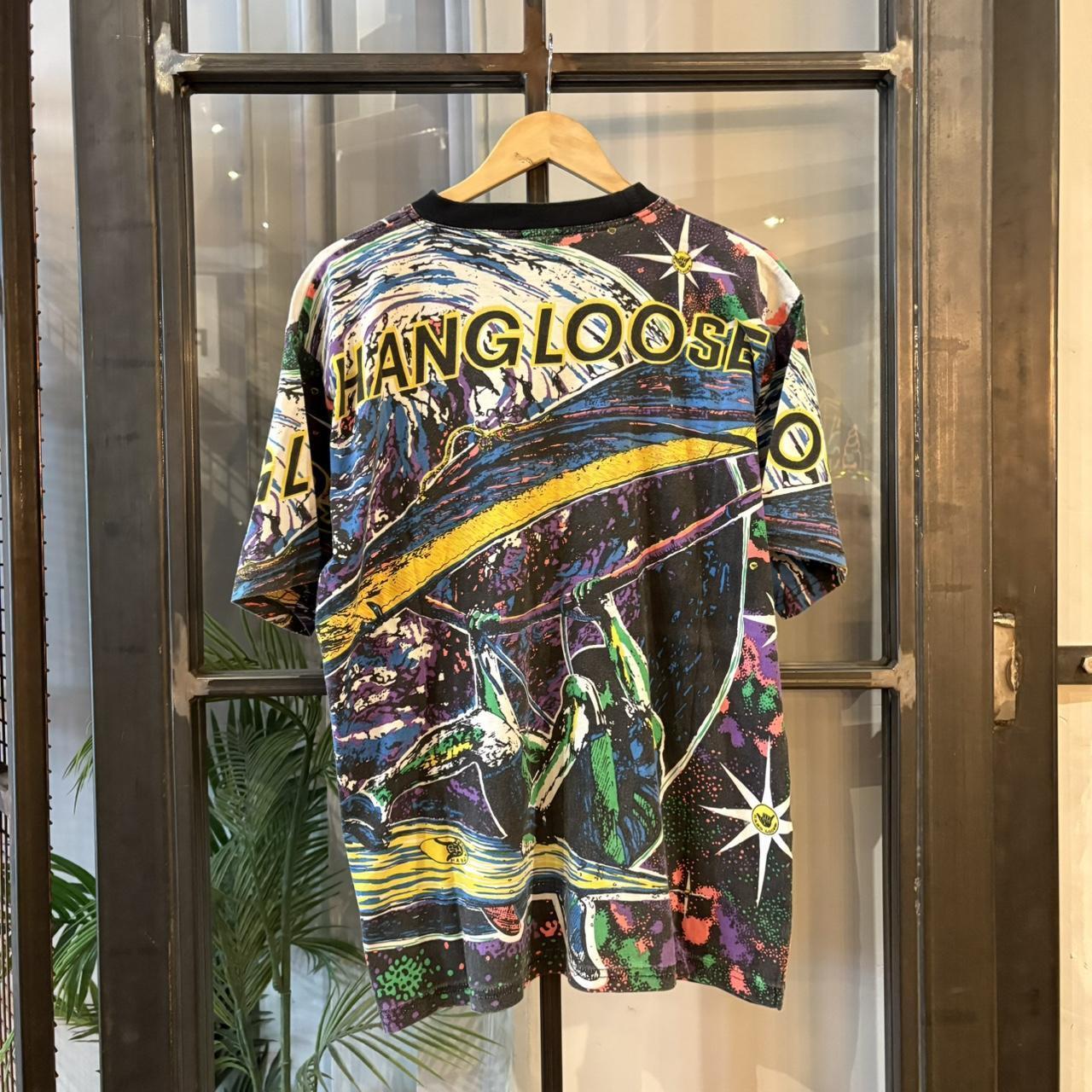 Vintage Hang Loose T Shirt Tee Mens Large Multicolour All Over Print Surf Skate Graphic Top Y2K 90s