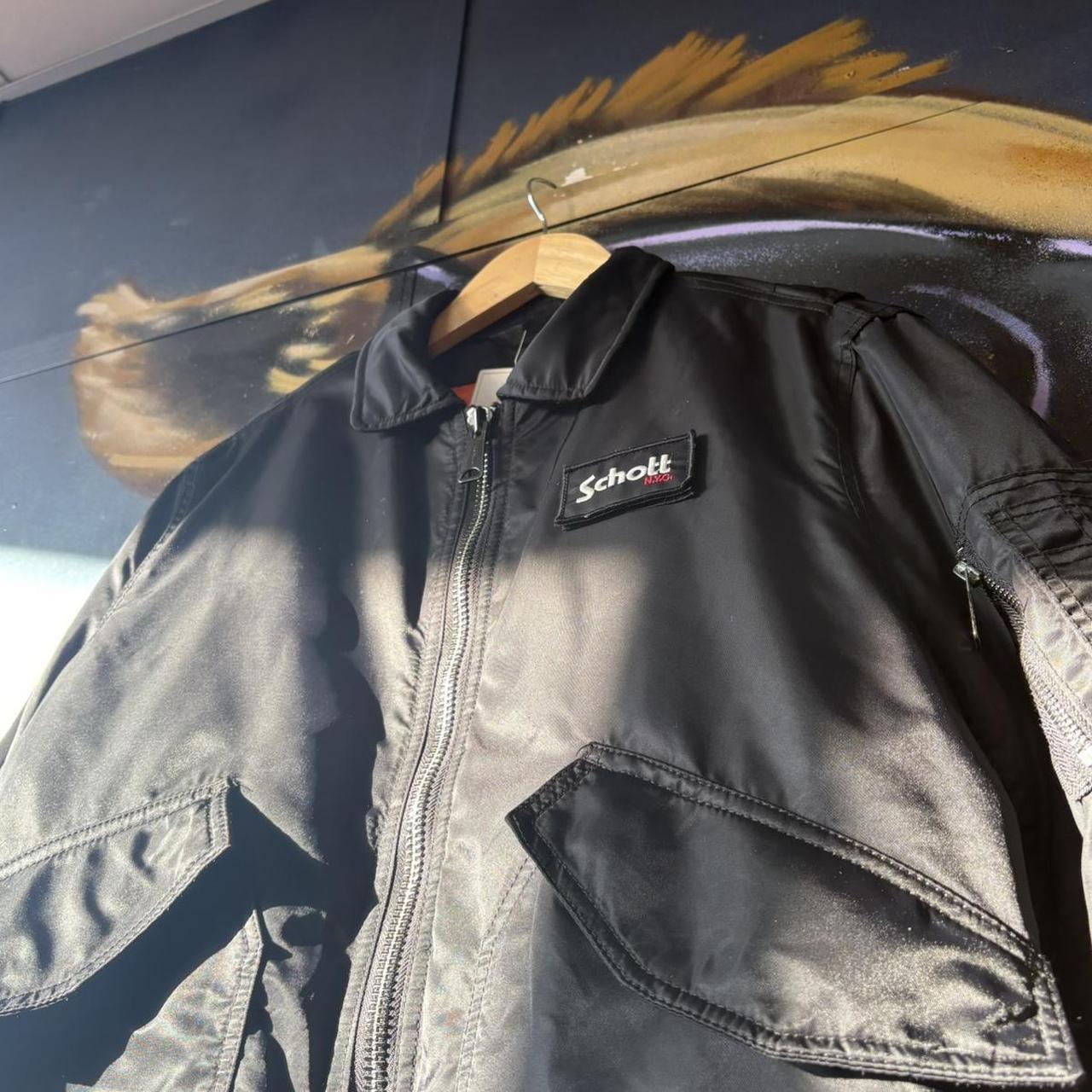 CP29A1-U - Vintage Retro Essential Black Schott N.Y.C Zip Up collared bomber padded jacket coat #gorpcore #nyc #expedition #bomber #schott