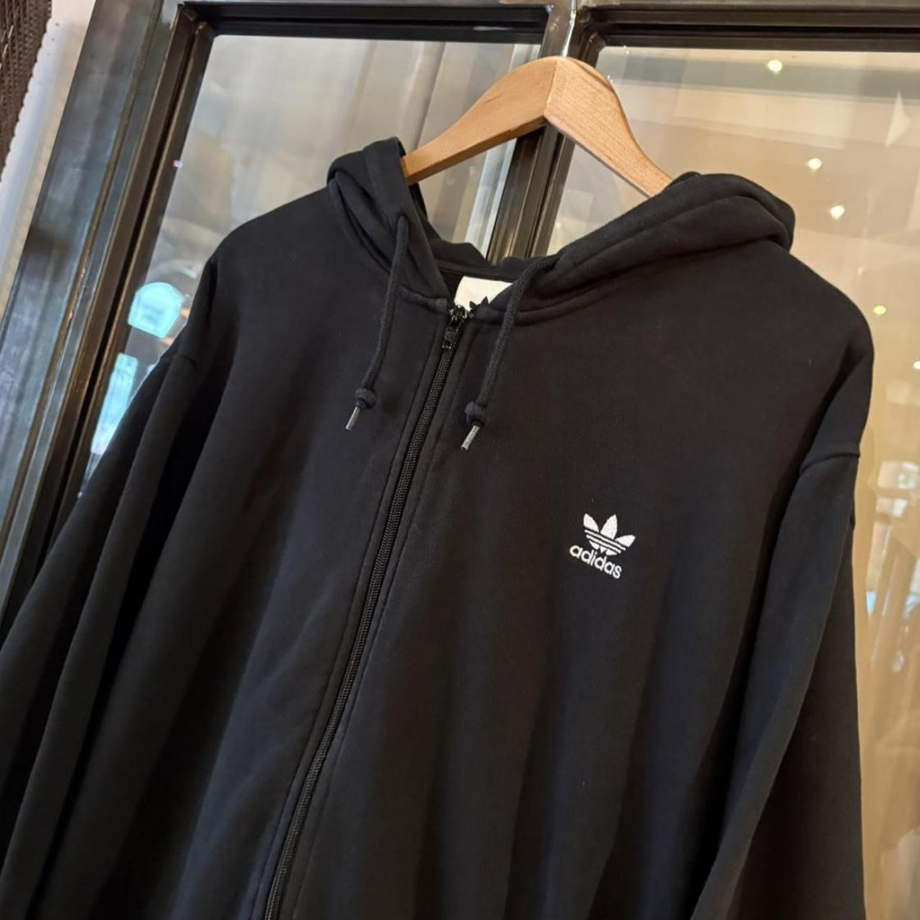 0325G74UF - Vintage Retro Essential Black Adidas Originals Full Zip Sweatshirt Hoodie with big spellout embroidered and print logo #hoodie #sportswear #essential #adidas #y2k