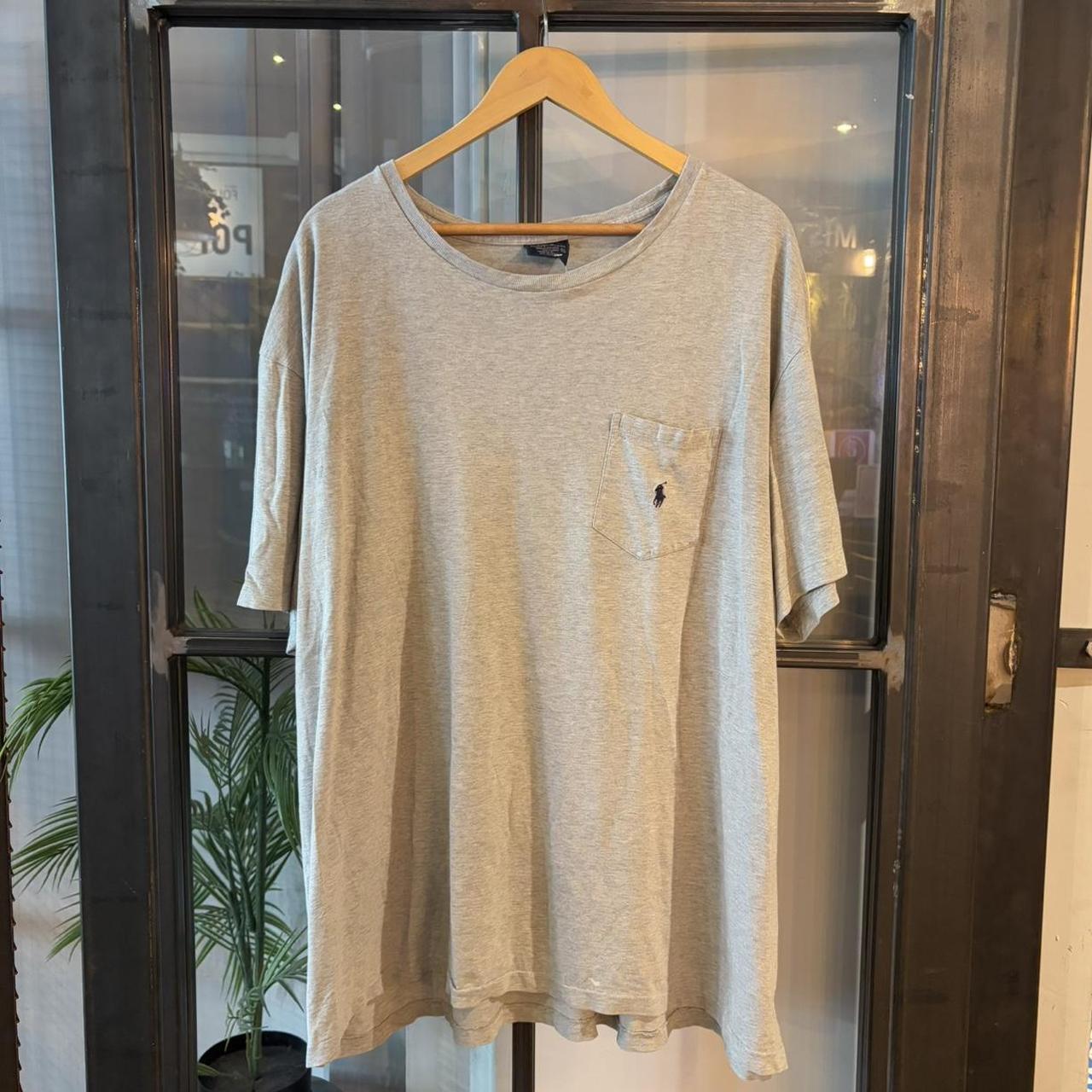 TEE475F - Vintage Retro Essential Polo Ralph Lauren Plain Basic Grey Pocket Top Tee T-shirt #90s #poloralphlauren #oldmoney #essential #basic