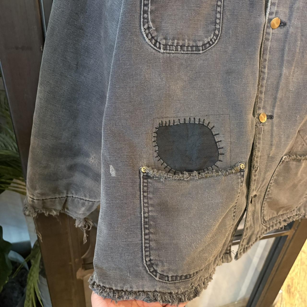0325I92BR - Vintage Retro Essential Grey Carhartt Button Up Corduroy Collared Workwear Canvas Chore Jacket #workwear #utility #carhartt #chorejacket